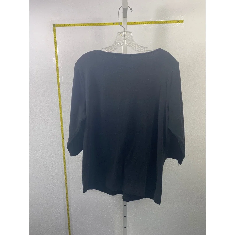 Michael Michael Kors Black 3/4 Sleeve V-Neck Zip Ruched Front Top Plus Size 1X